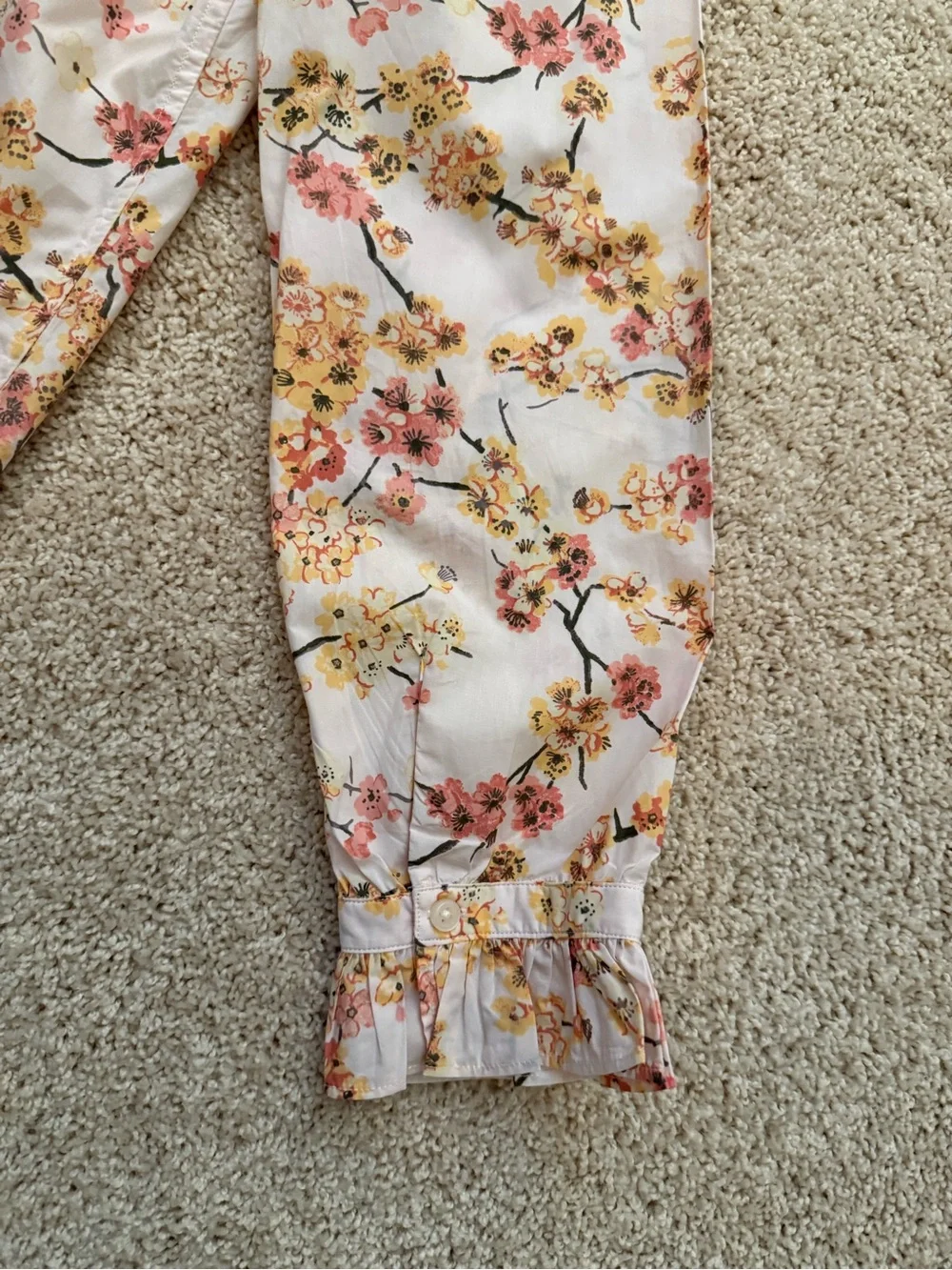 J. CrewFloral Ruffle Collar Button Down Blouse - with Pink & Yellow Floral